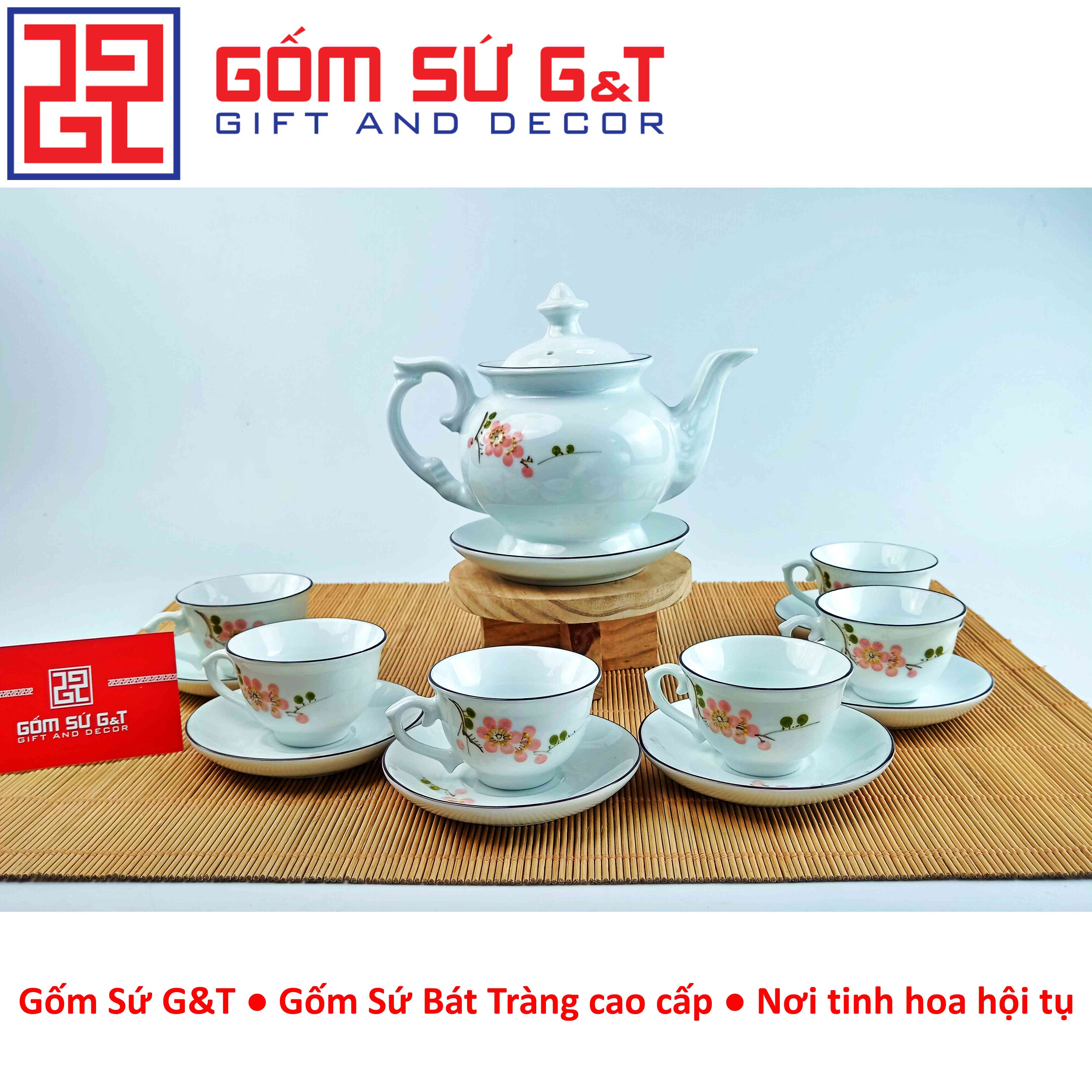 Bộ trà cát tường vẽ hoa đào đỏ Gốm Sứ G&amp;T
