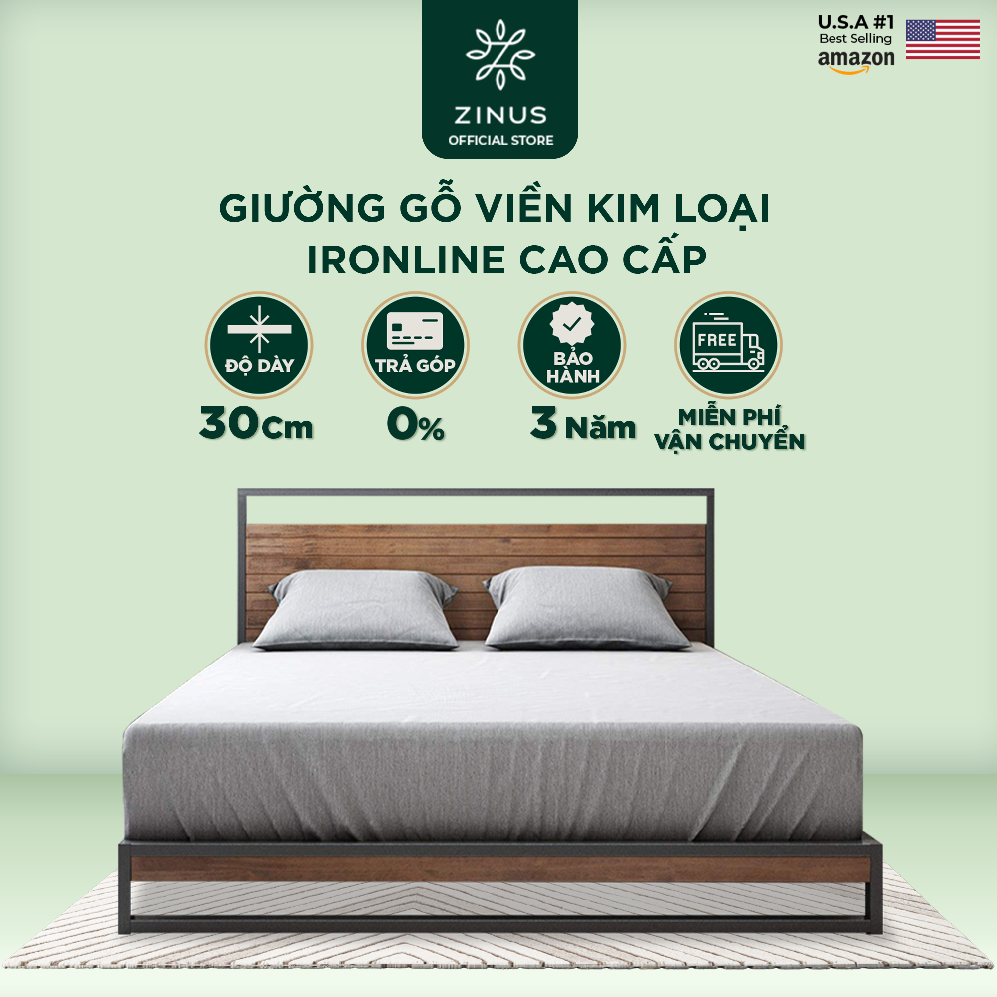 Khung giường kim loại cao 25cm Joseph