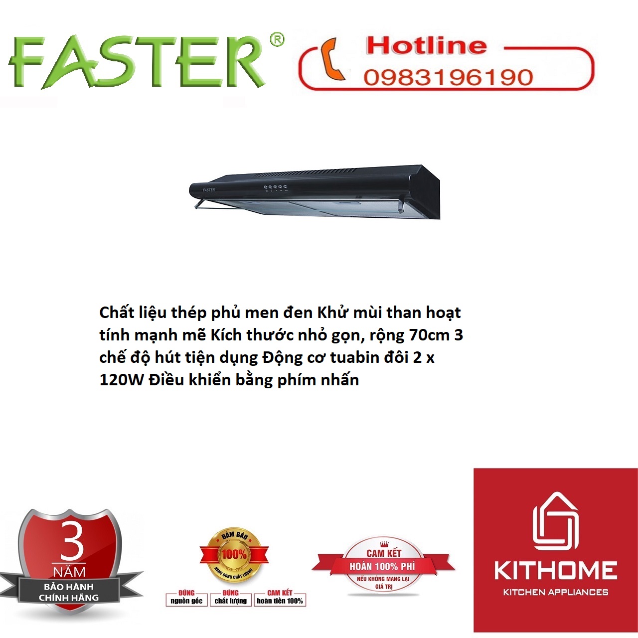 Máy Hút Khói Faster FS0470P (2 x 120W) - Hàng chính hãng