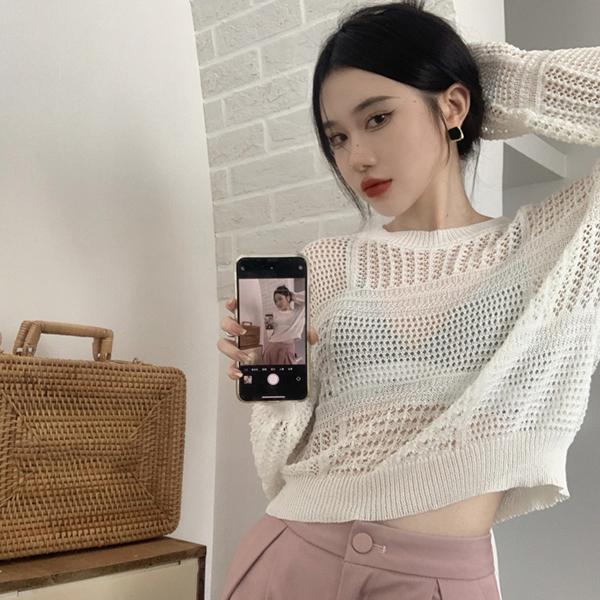 [L2M] Áo len LƯỚI Montoghi dệt kim HỌA TIẾT MỚI CÁCH ĐIỆU xinh xắn dễ phối đồ (không kèm áo trong)