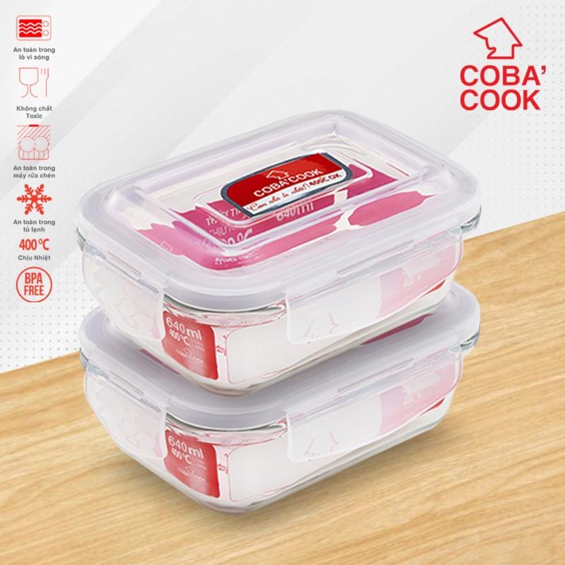 Bộ 2 Hộp Đựng Thực Phẩm Thủy Tinh Chịu Nhiệt COBA'COOK  Hình Chữ Nhật Dung Tích 640ml -CCL62