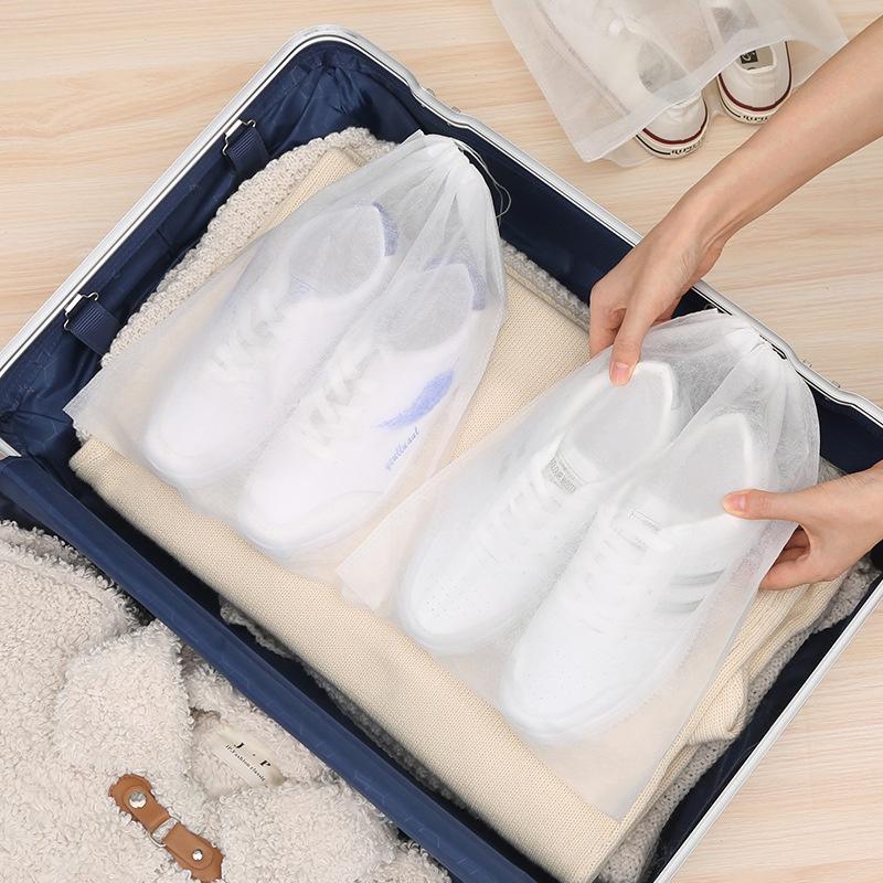 Túi đựng quần áo, giày dép dây rút vải không dệt màu trắng - 10 túi