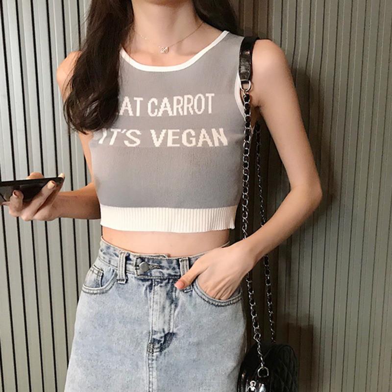 Áo Dệt Kim Nữ Không Tay In Chữ Thời Trang Mùa Hè