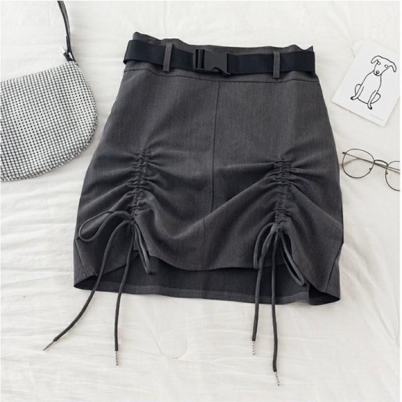 Chân váy chữ A dây rút gấu cá tính kèm belt(có quần trong)