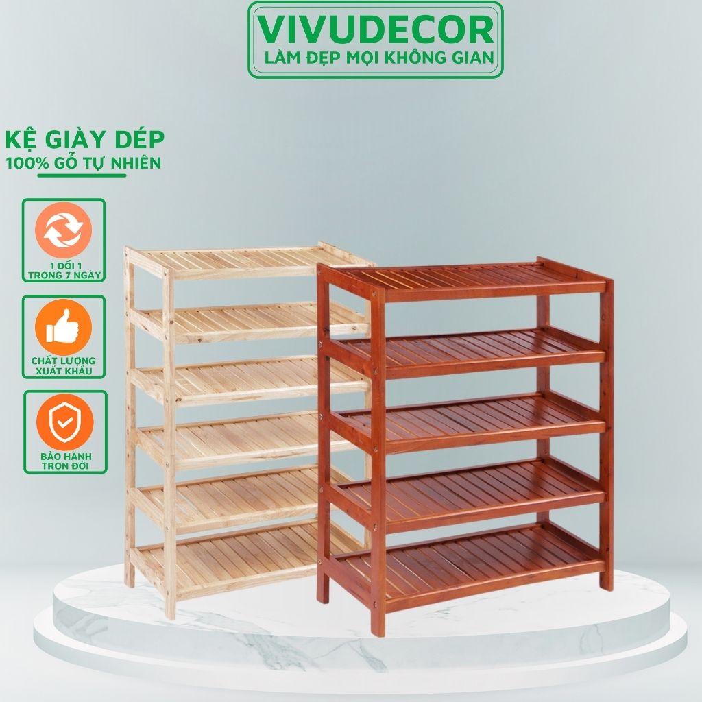 Kệ Để Giày Vivudecor 100% Gỗ Tự Nhiên, Kệ Giày Lắp Ráp Xuất Khẩu Hàn Quốc 3 - 4 - 5 - 6 Tầng