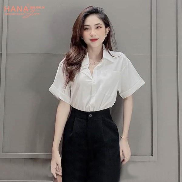 (Size S,M,L)Áo sơ mi trắng nữ vải Đũi Xước Nhật cao mềm mát, áo sơ mi nữ tay ngắn Thu Thảo Store hàng thiết kế chất đẹp