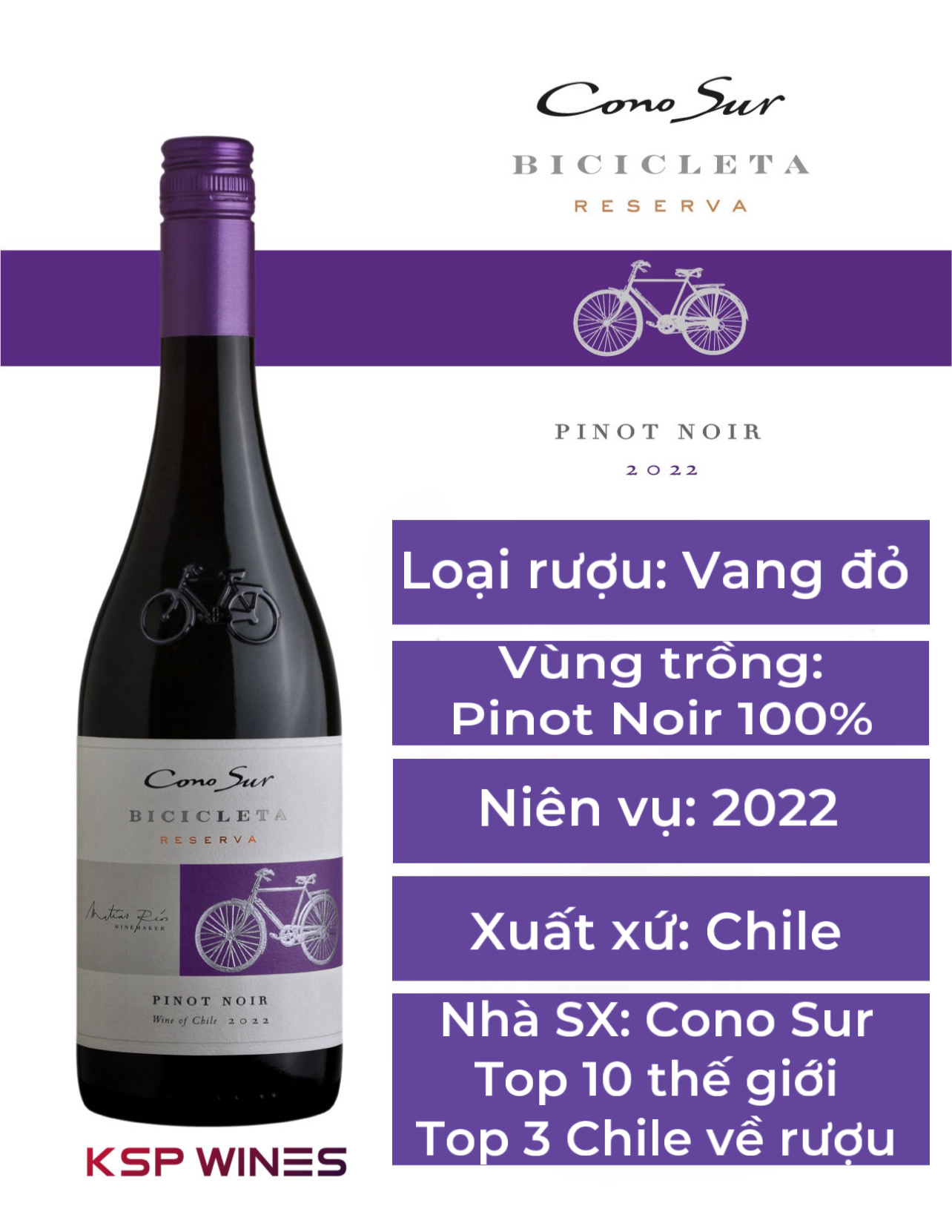 RƯỢU VANG ĐỎ CHILE BICICLETA PINOT NOIR