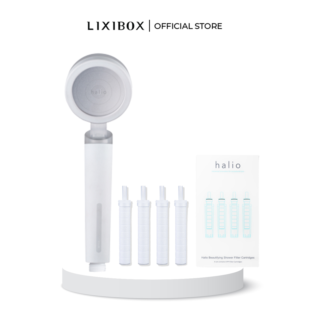 Combo Vòi Sen Lọc Nước Khử Clo Ngừa Mụn Lưng Tăng Áp Halio Beautifying Shower Head Và Set 4 Lõi Lọc