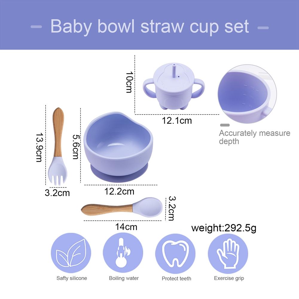 Silicone Cho Bé BÁt Bộ Đồ Ăn Mạnh Mẽ Hút Bát Straw Cup Giỏ Muỗng Nĩa 4 Bộ Dáng Hoạt Hình Trẻ Em Ăn Bộ