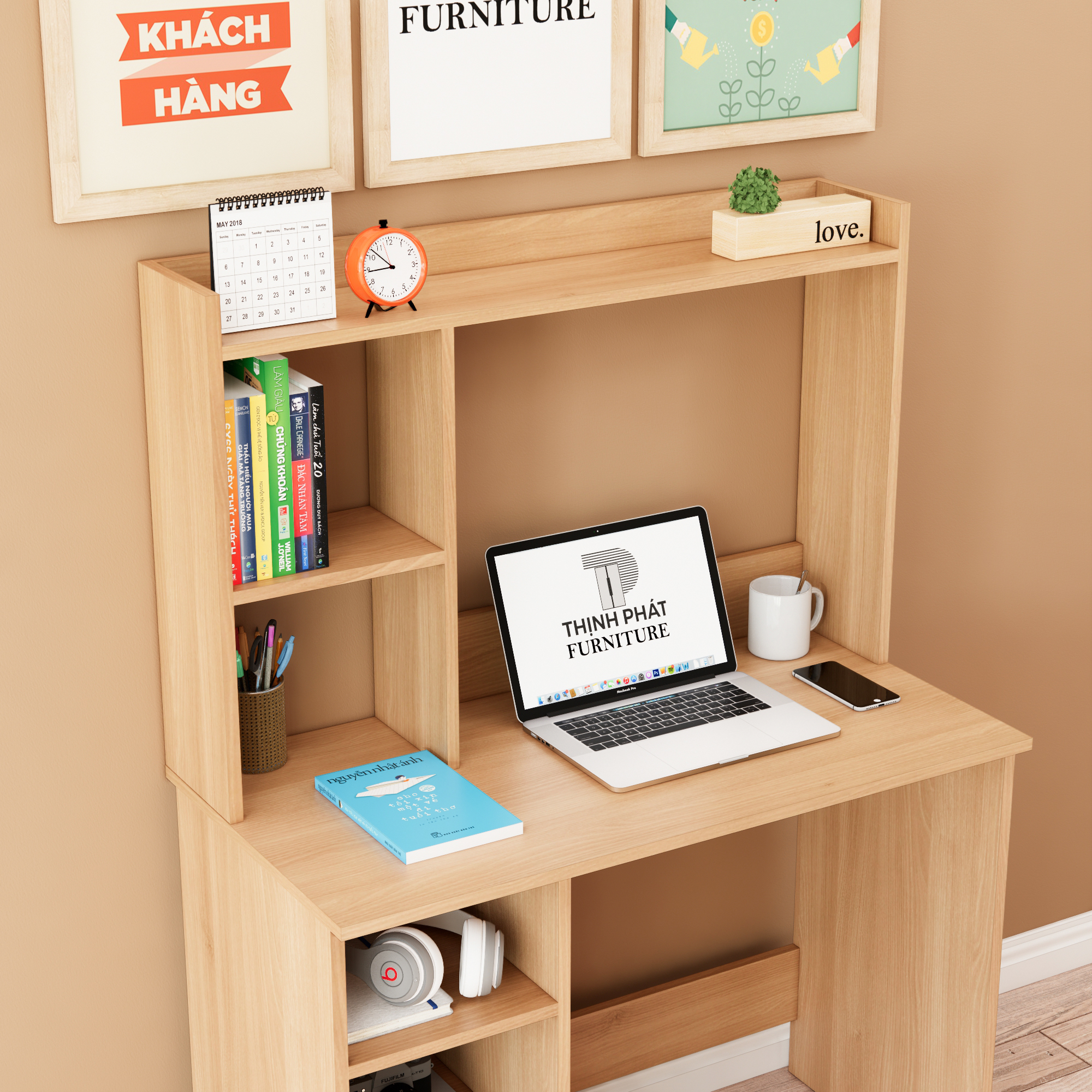 BÀN LÀM VIỆC - BÀN HỌC CÓ KỆ SÁCH - THỊNH PHÁT FURNITURE BLV-TP04