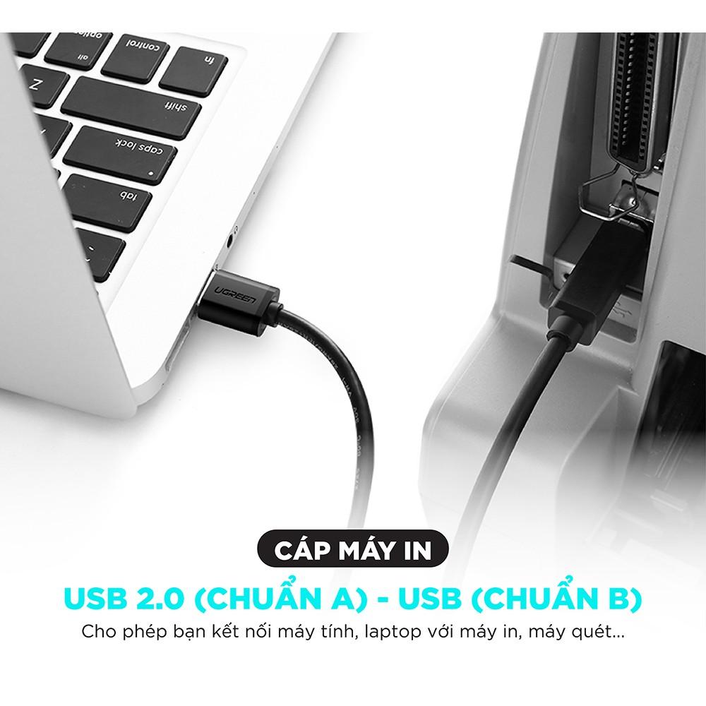 Dây máy in mạ vàng USB 2.0 chuẩn A đực sang chuẩn B đực dài 3M UGREEN US135 10351 (đen) - Hàng chính hãng