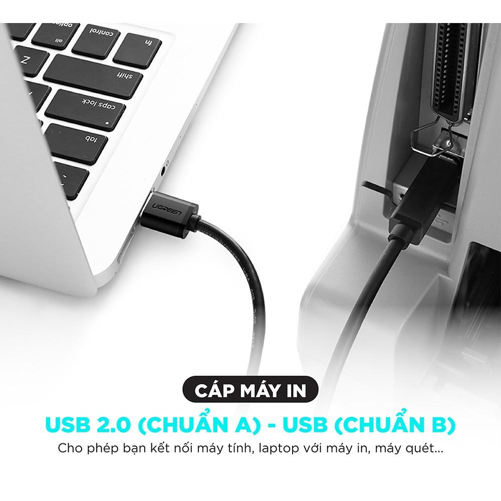 Dây máy in USB 2.0 chuẩn A đực sang chuẩn B đực độ dài từ 1-5m UGREEN US135 - Hàng Chính hãng 