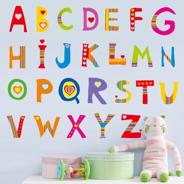 Decal trang trí tường Bảng Chữ Tiếng Anh sắc màu phong cách