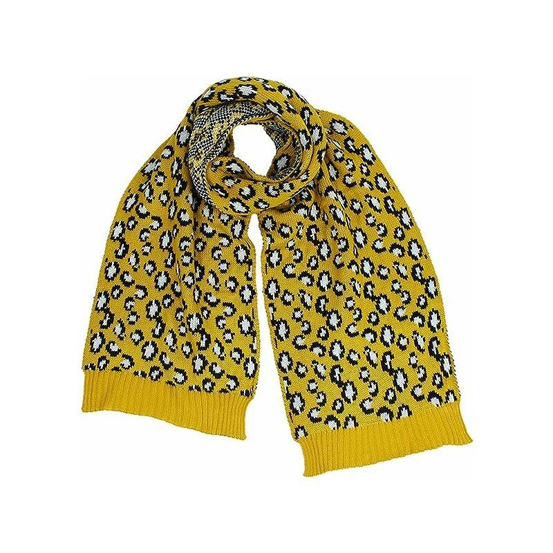 Phụ nữ Mũ mùa đông khăn quàng cổ Tricoté Leopard Bonnet Hot Scarf Skiing Yellow