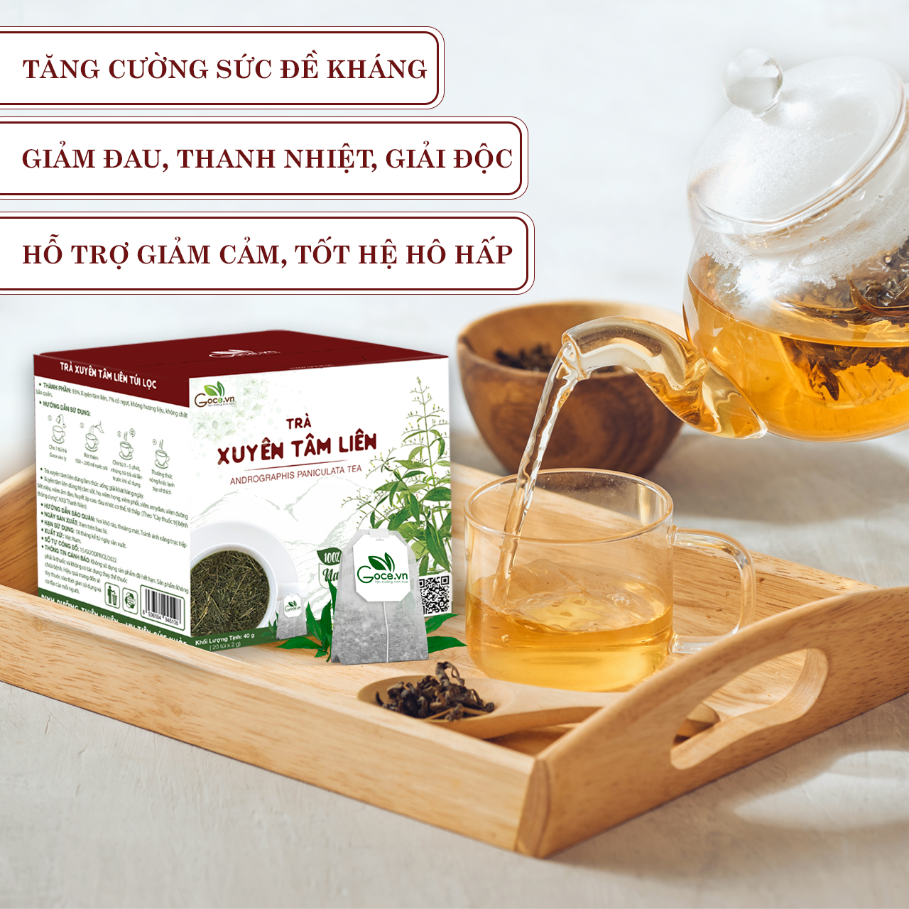 Trà xuyên tâm liên túi lọc Goce - Giảm ho, giải cảm hạ sốt