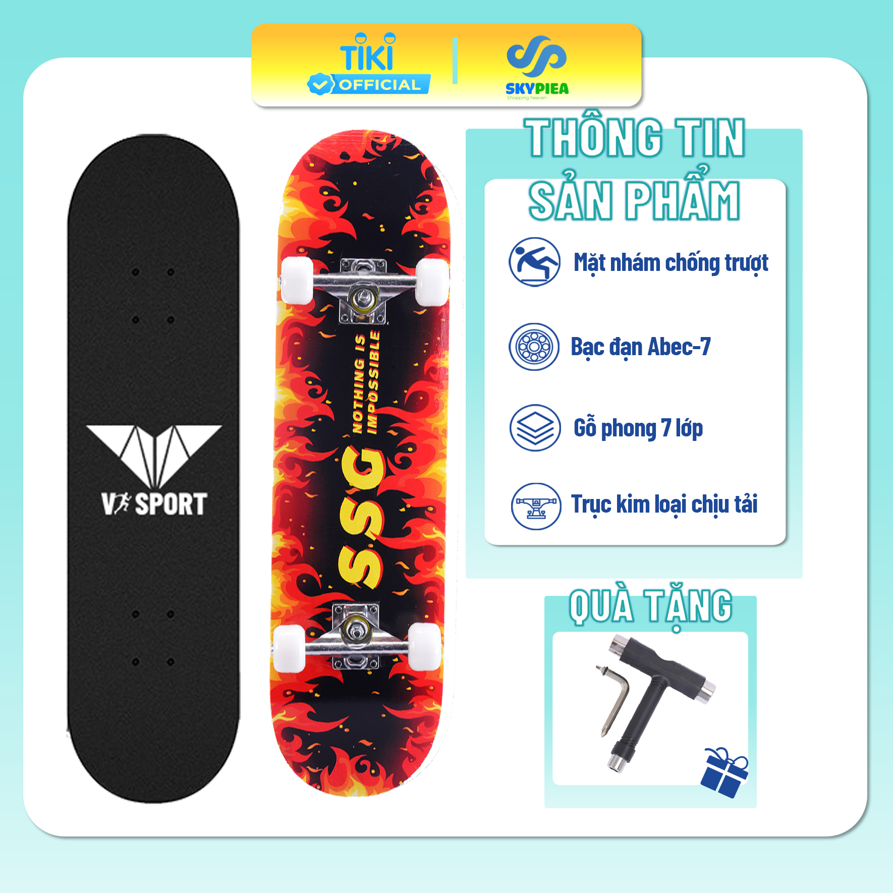 Ván Trượt Skate Board 80 cm - Tặng Tools Tháo lắp - Có Nhám Chống Trượt, Gỗ Phong 7 Lớp Chống Nước Cực Tốt - Trục Kim Loại Chịu Lực Tốt - nhiều mẫu