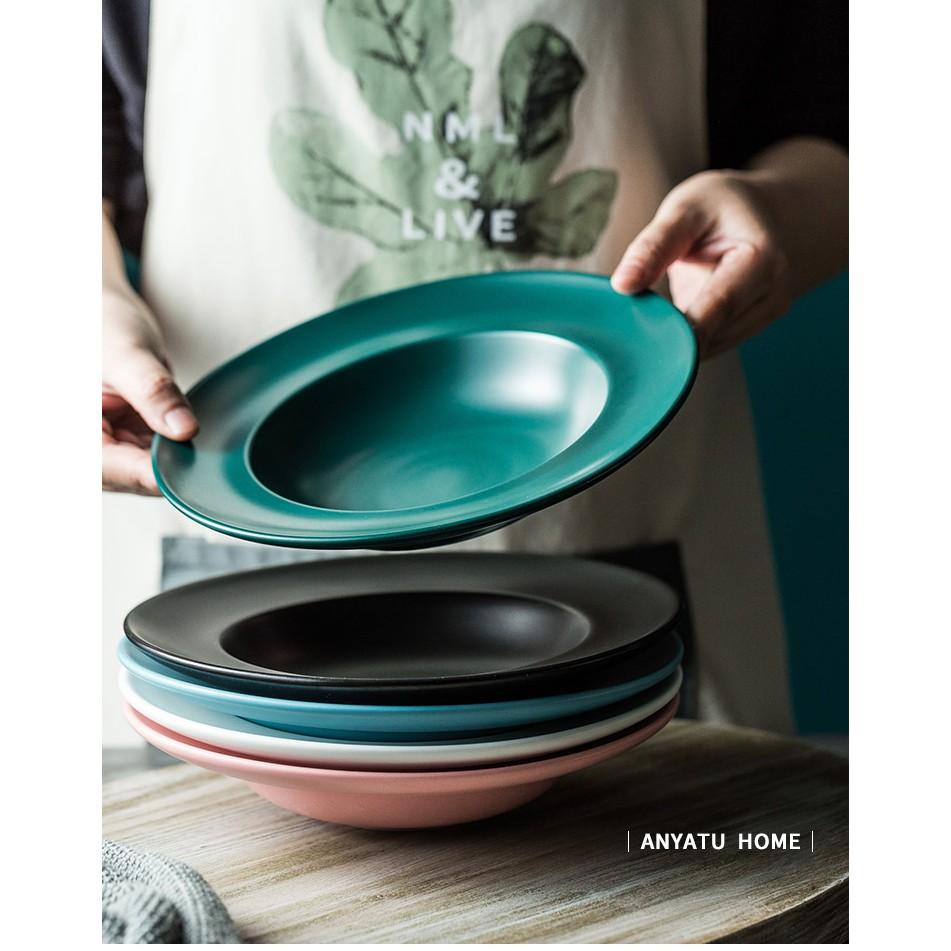 Đĩa sâu lòng 24cm phong cách Bắc Âu, đĩa mì Ý màu pastel miệng loe - Chất sứ cao cấp xuất khẩu