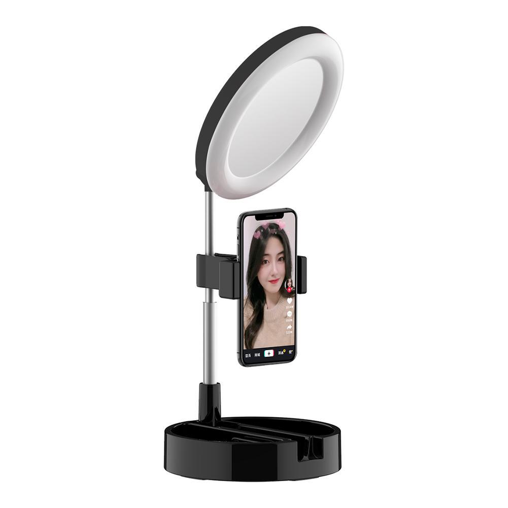 Đèn livestream để bàn 30 58 cm kẹp điện thoại có đèn hỗ trợ 3 chế độ sáng, quay tiktok, bán hàng, kèm gương trang điểm