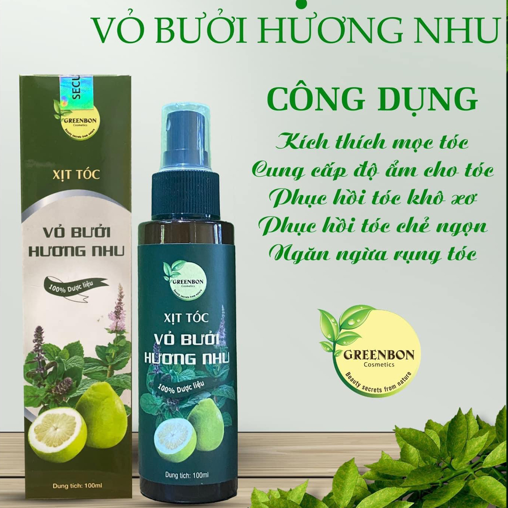 Xịt tóc giảm rụng, kích mọc tóc vỏ bưởi hương nhu GREENBON 100ml