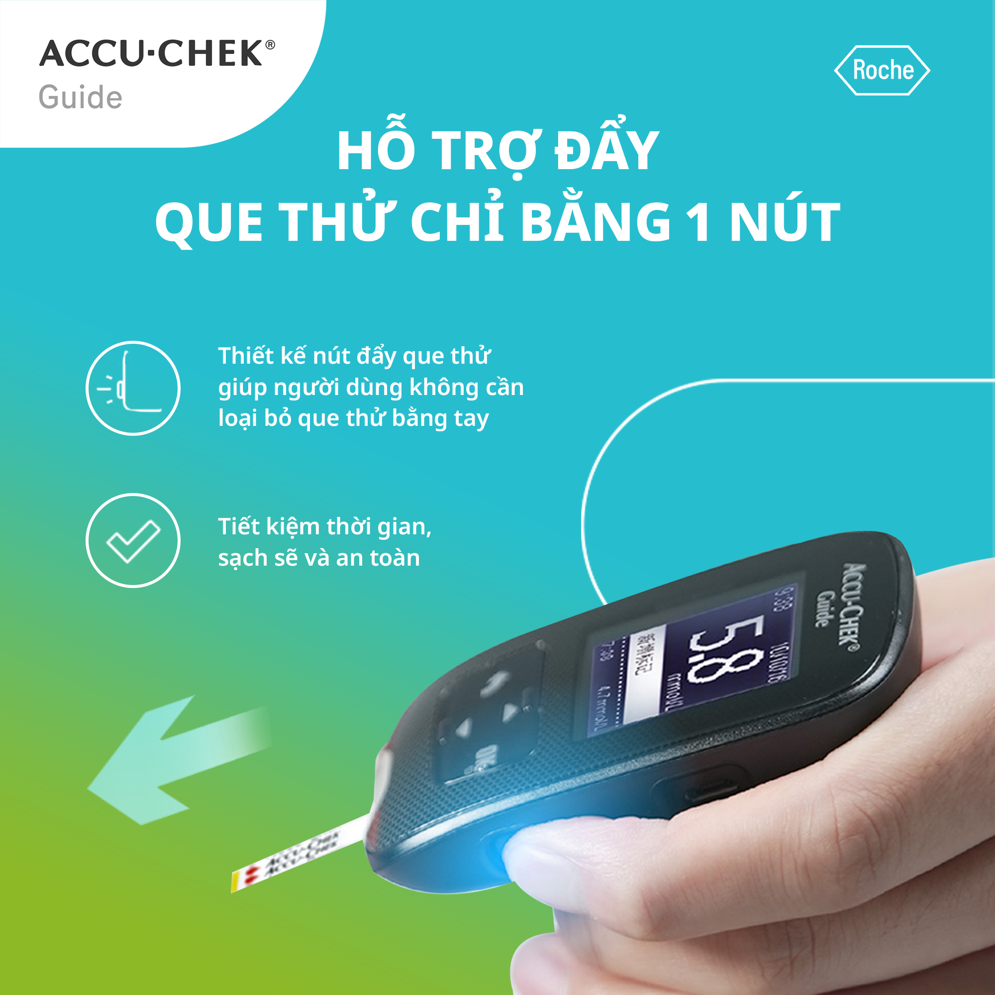 Máy Đo Đường Huyết ACCU-CHEK Guide Màn Hình LCD Rộng, Có Trợ Sáng Tại Cổng Đo - Chưa Có Que Thử