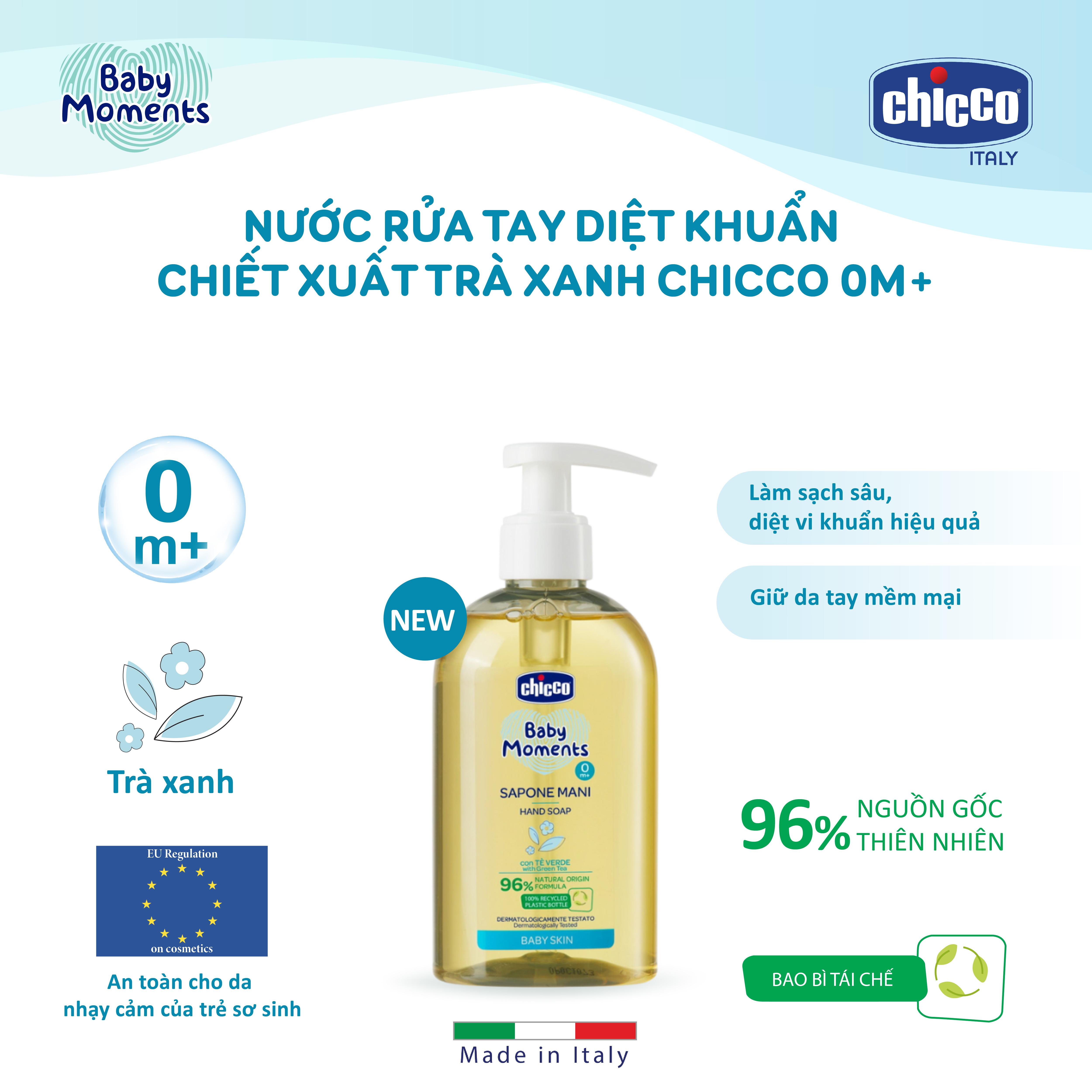 Nước rửa tay diệt khuẩn chiết xuất Trà xanh Chicco 0M+ 250ml