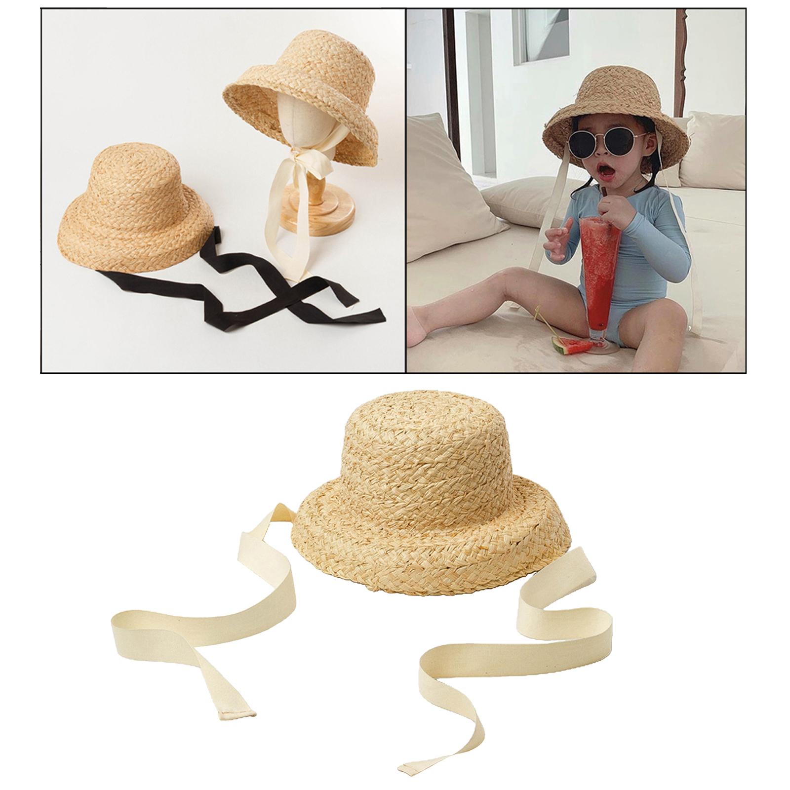Fashion Kids Straw Hat Summer Travel Sun Hat w/ Adjustable Tie