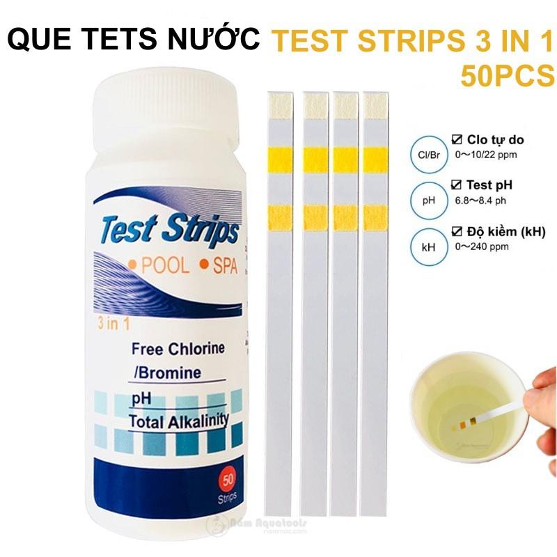 Test Strips 3 in 1 | Que Tets Nước 3 trong 1 | Kiểm tra Clo - pH - Độ kiềm cho Bể cá cảnh, thuỷ sinh