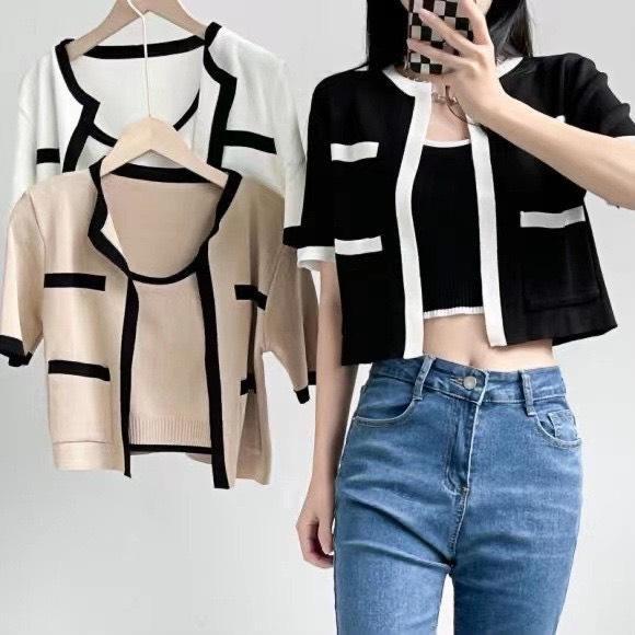 [L2M] SET (2 MÓN) ÁO KHOÁC KÈM ÁO 2 DÂY Cardigan dệt kim Quảng Châu cộc tay cực xinh siêu HOT