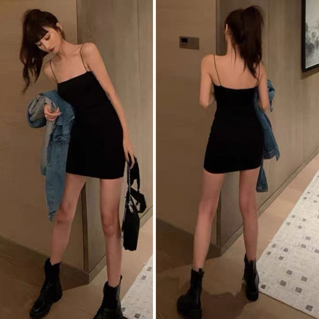 Váy 2 dây body sợi bún thun gân dày đẹp ôm body 2 dáng ngắn, dài Freesize