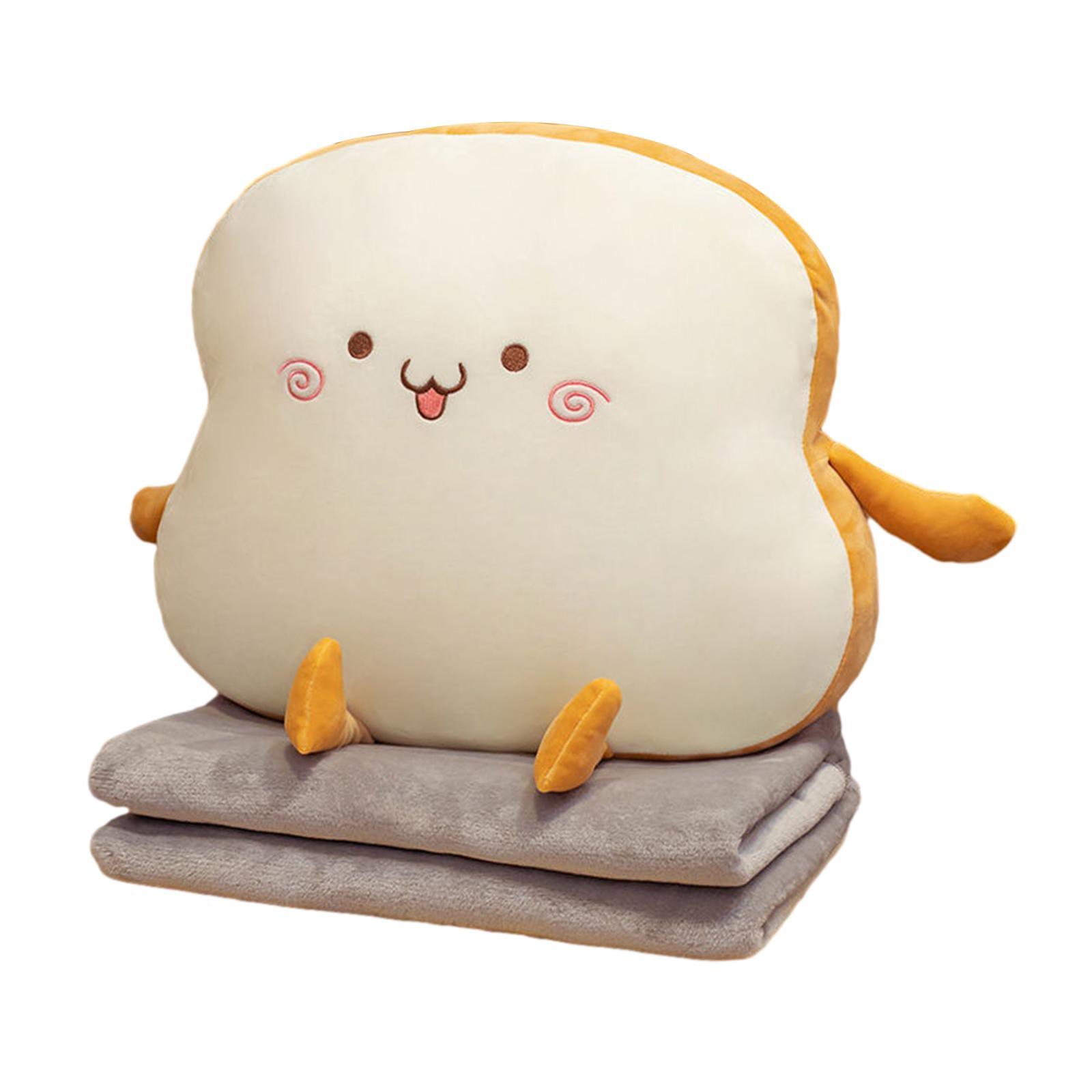 Bread Plush Pillow Stuffed Plush Toast Bed Pillow Adorable Soft Cushion Chair Pillow with Blanket for Office Bedroom Home Birthday Gifts
