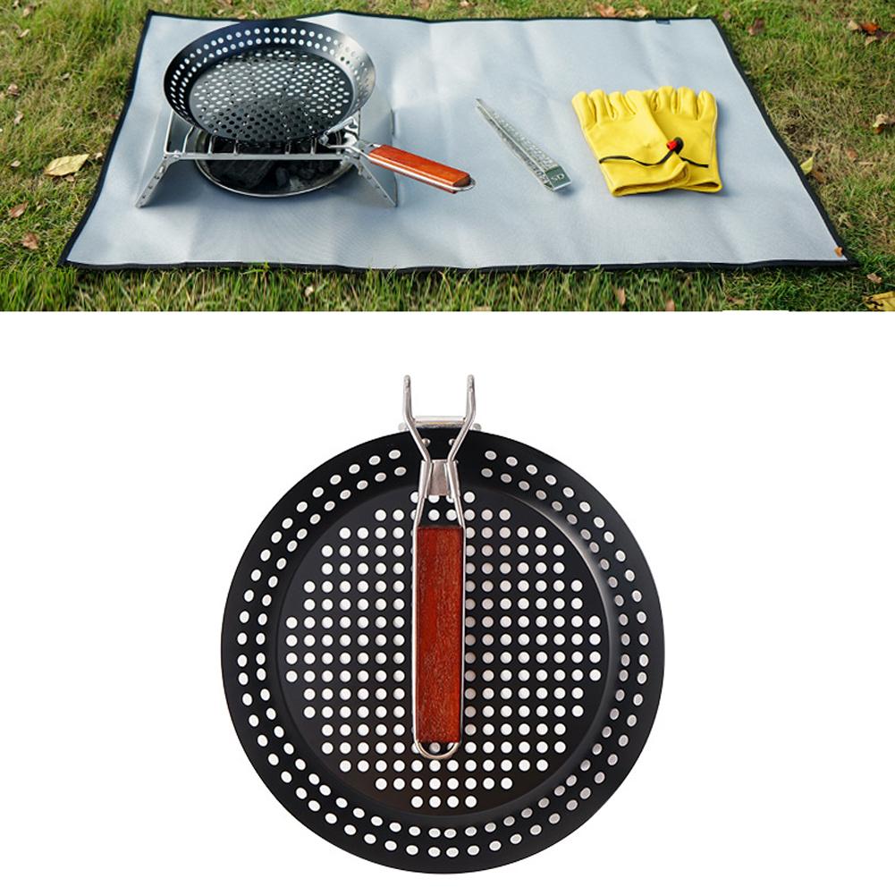 Chảo vỉ nướng tròn có lỗ xếp gọn chống dính cho nấu ăn BBQ dã ngoại ngoài trời