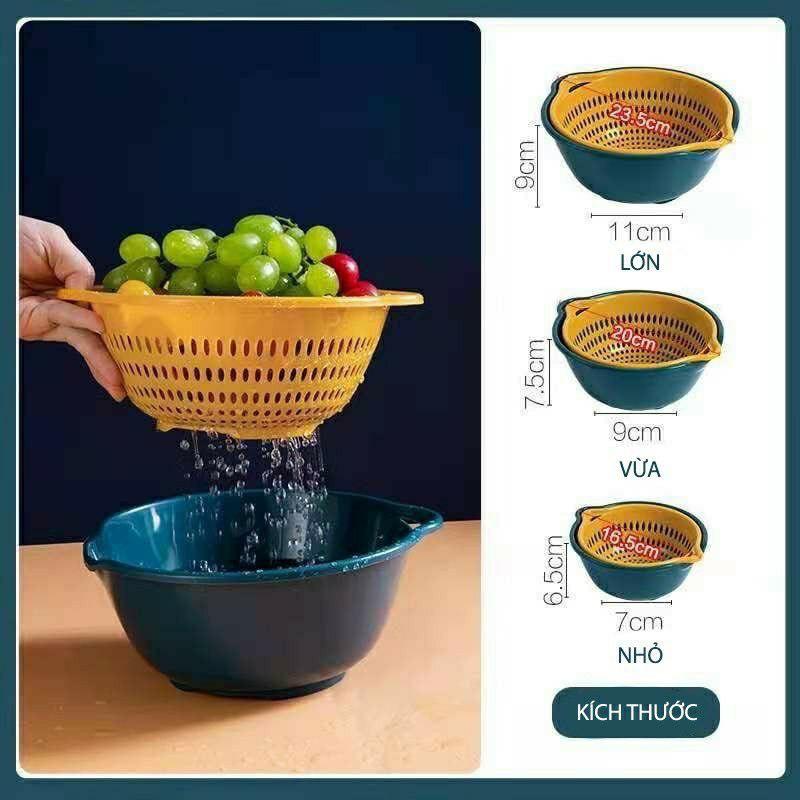 Bộ 6 món rổ nhựa đựng đồ ráo nước, bộ rổ nhựa kèm chậu