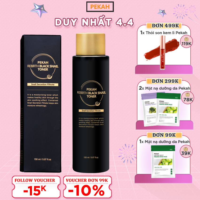 Nước Hoa Hồng Cấp Ẩm Và Phục Hồi Chiết Xuất Ốc Sên PEKAH REBIRTH BLACK SNAIL TONER