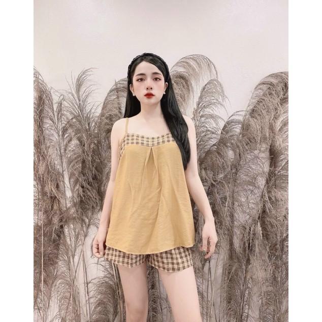 Bộ đũi pha kẻ - áo 2 dây , cộc - hàng đẹp