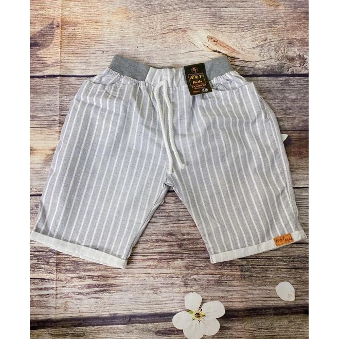 Quần Bé Trai Size 8,5-18Kg, 9 Tháng Đến 4 Tuổi Xám Sọc Trắng Có 2 Túi, Quần Short, Quần Jean Đùi Thun Co Giãn - Quần Xám Sọc Trắng