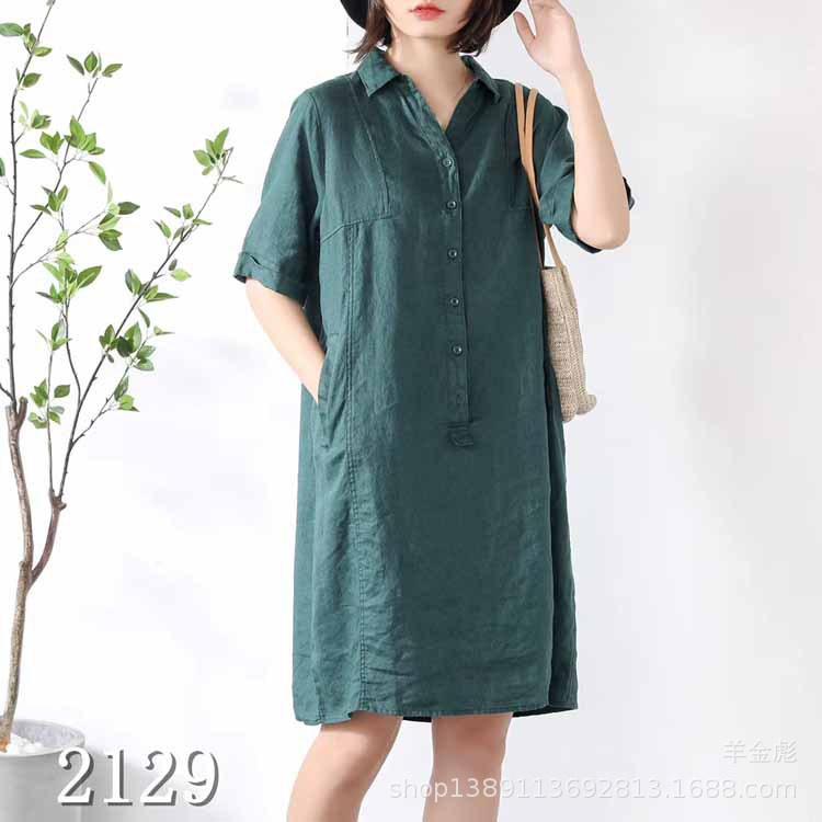 Đầm s;uông linen cổ đức trẻ trung không kén dáng mặc, chất vải linen mềm mát, thời trang xuân hè 2021