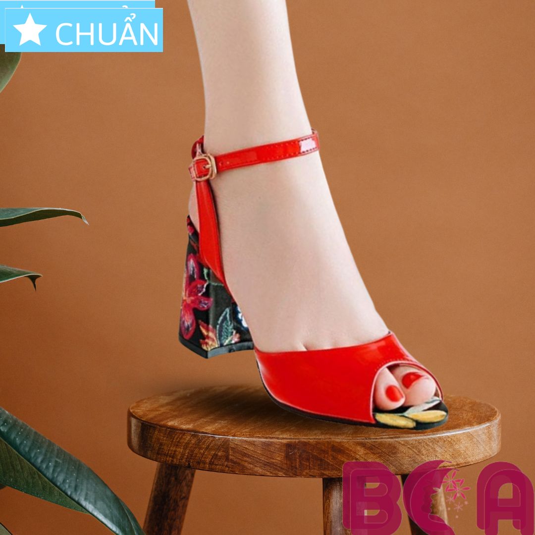 Giày cao gót nữ 6p RO509 ROSATA tại BCASHOP hở mũi, đế hoa vuông sành điệu, có quai cài ôm cổ chân - màu đỏ