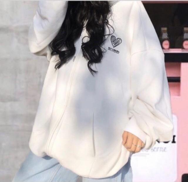 Áo khoác hoodie Heart Unisex Saranghae hình trái tim thêu chất nỉ bông dây kéo form rộng