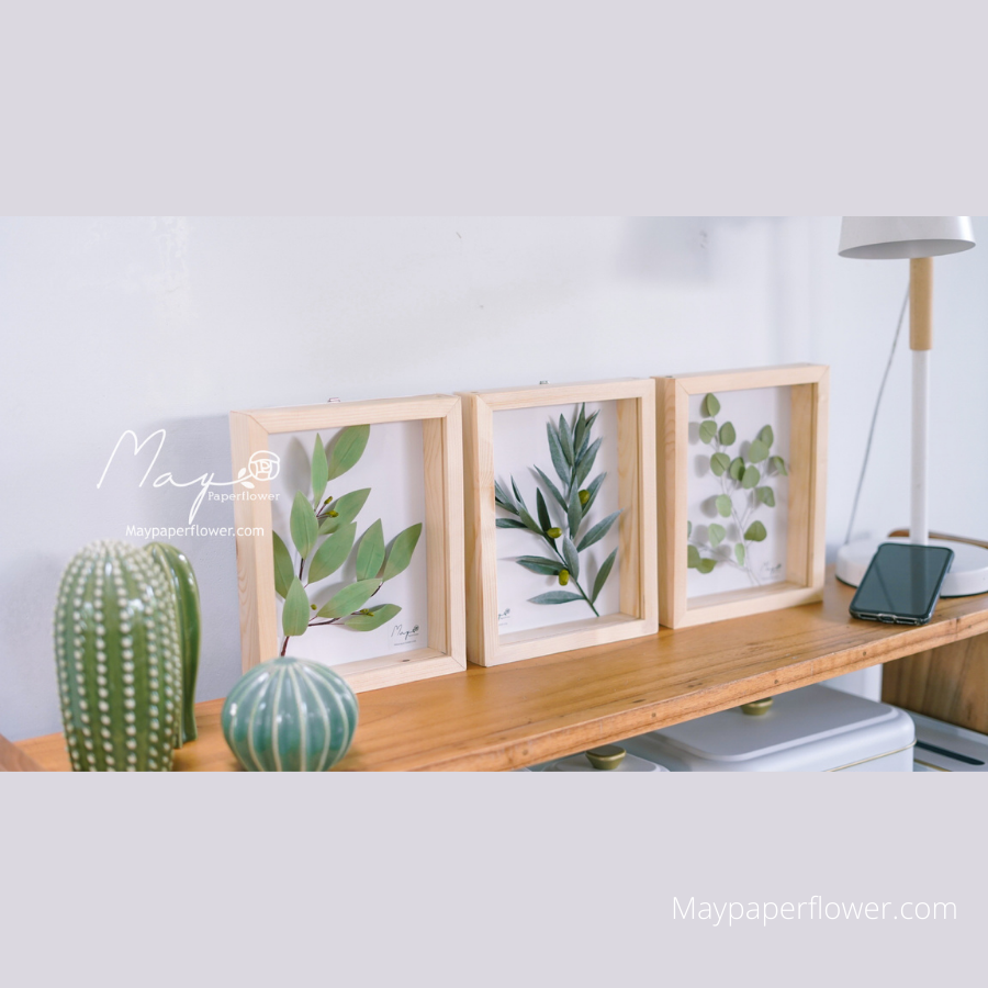 Tranh hoa giấy handmade trang trí cao cấp SIMPLICITY Set Lá size cm - Maypaperflower Hoa giấy nghệ thuật