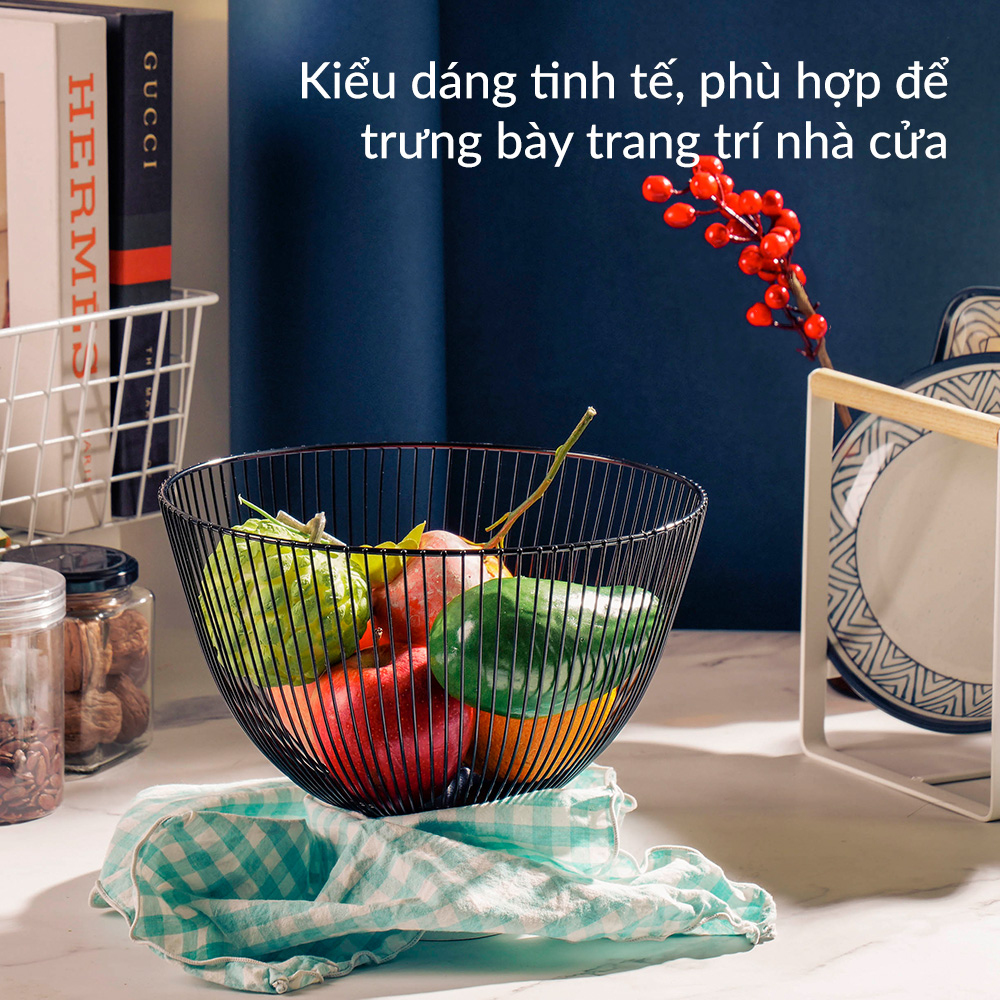 Rổ  đựng hoa quả, rau củ Cobi Home bằng kim loại tròn cao cấp _ Màu đen _ 341139