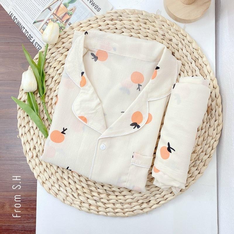 Bộ đồ ngủ nữ, bộ đồ pizama dài tay chất liệu xốp đũi Hàn mềm.
