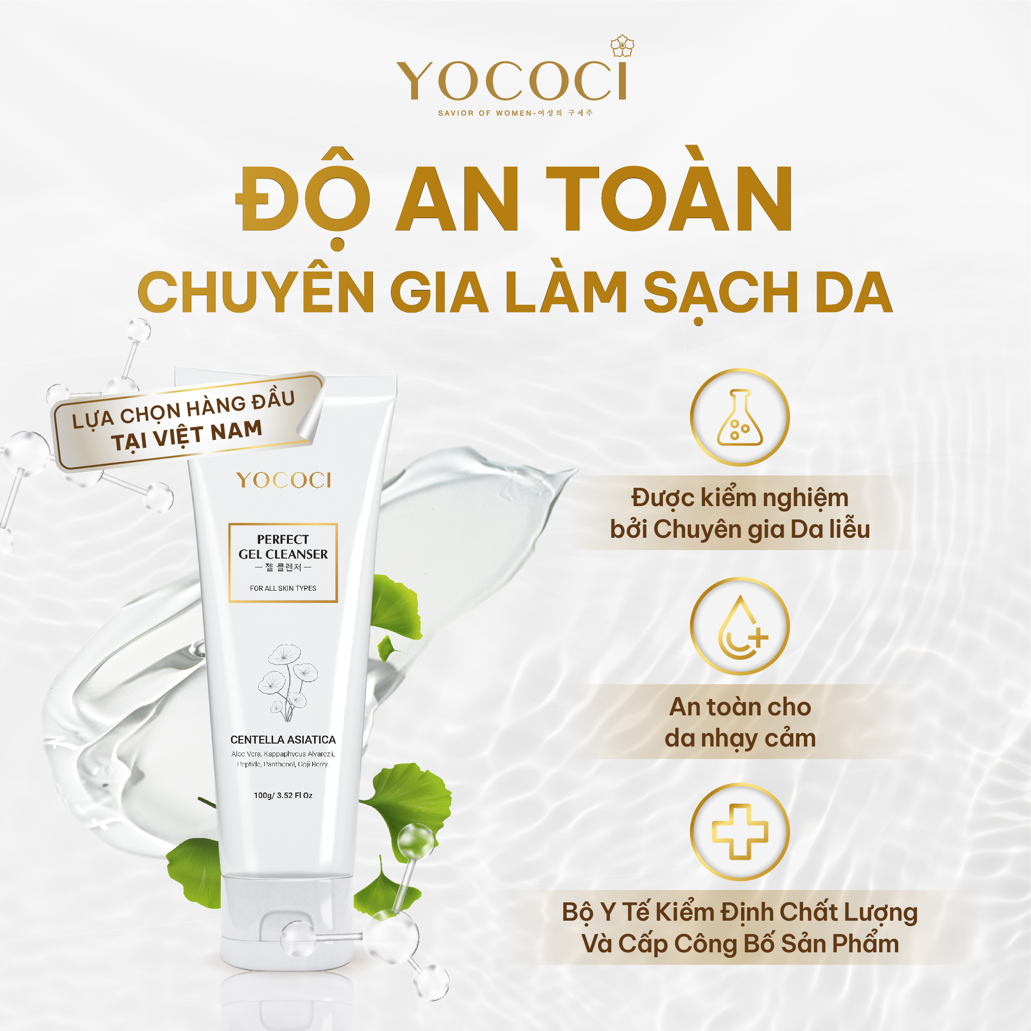 Sữa rửa mặt Yococi dạng gel sạch bụi bẩn, ngừa mụn sáng da Perfect Gel Cleanser 100g