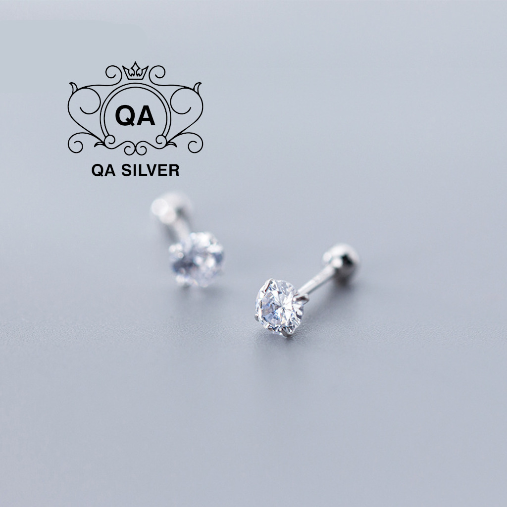 Khuyên tai bạc 925 nụ đá chốt vặn bông nam nữ S925 MINIMAL Silver Earrings QA SILVER EA210211