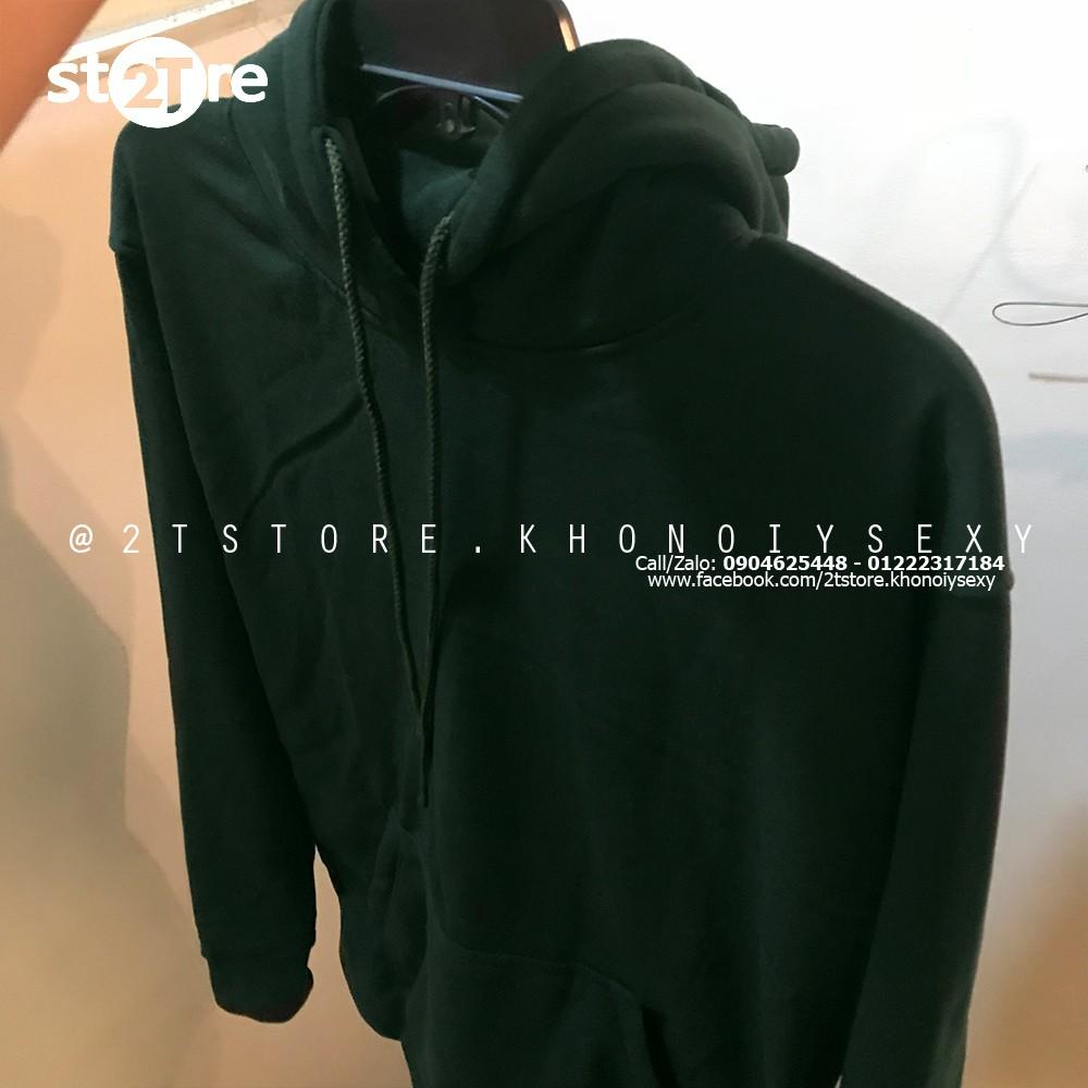 Áo hoodie unisex 2T Store H04 màu xanh rêu khoác nỉ chui đầu nón 2 lớp dày dặn đẹp chất lượng