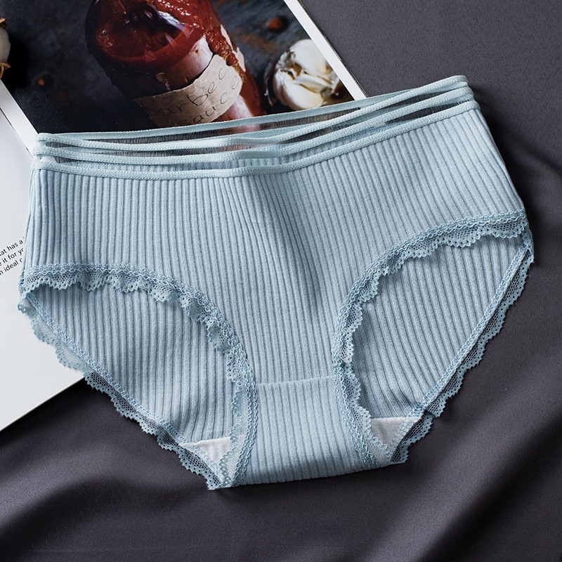 Quần cotton tăm màu trơn viền ren ôm mông cạp viền 3 sọc lưới