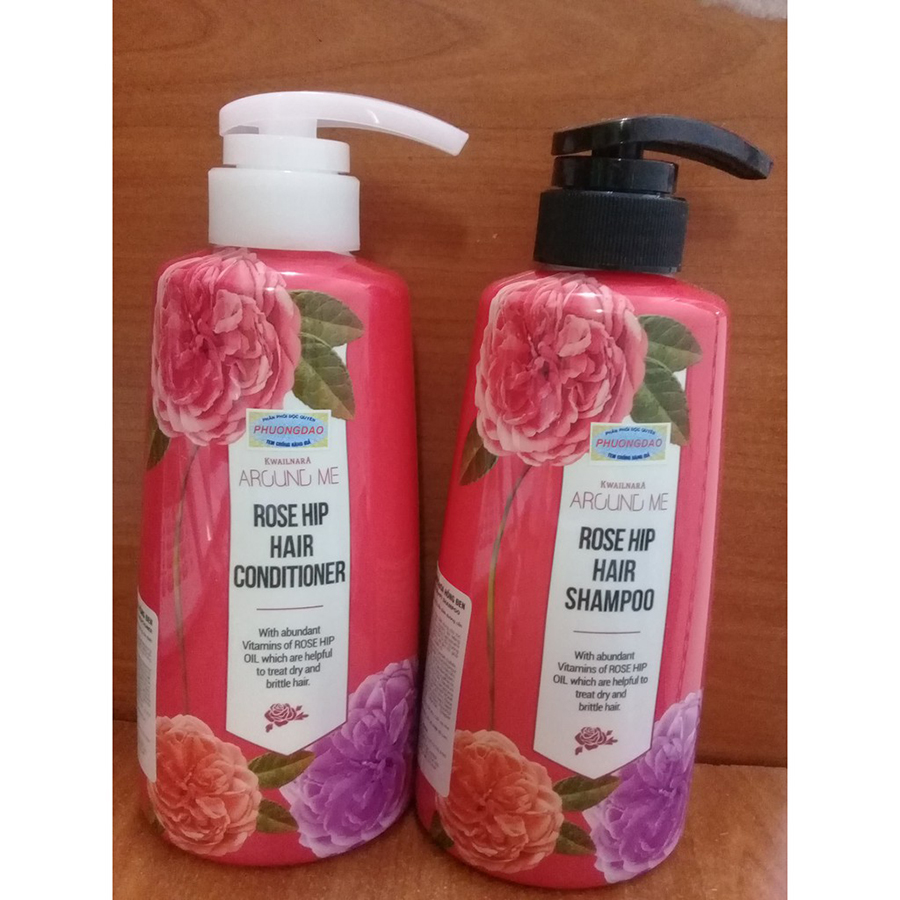 Dầu gội hoa hồng Around Me Rose Hip Hair Shampoo Hàn Quốc 500ml + Móc khóa