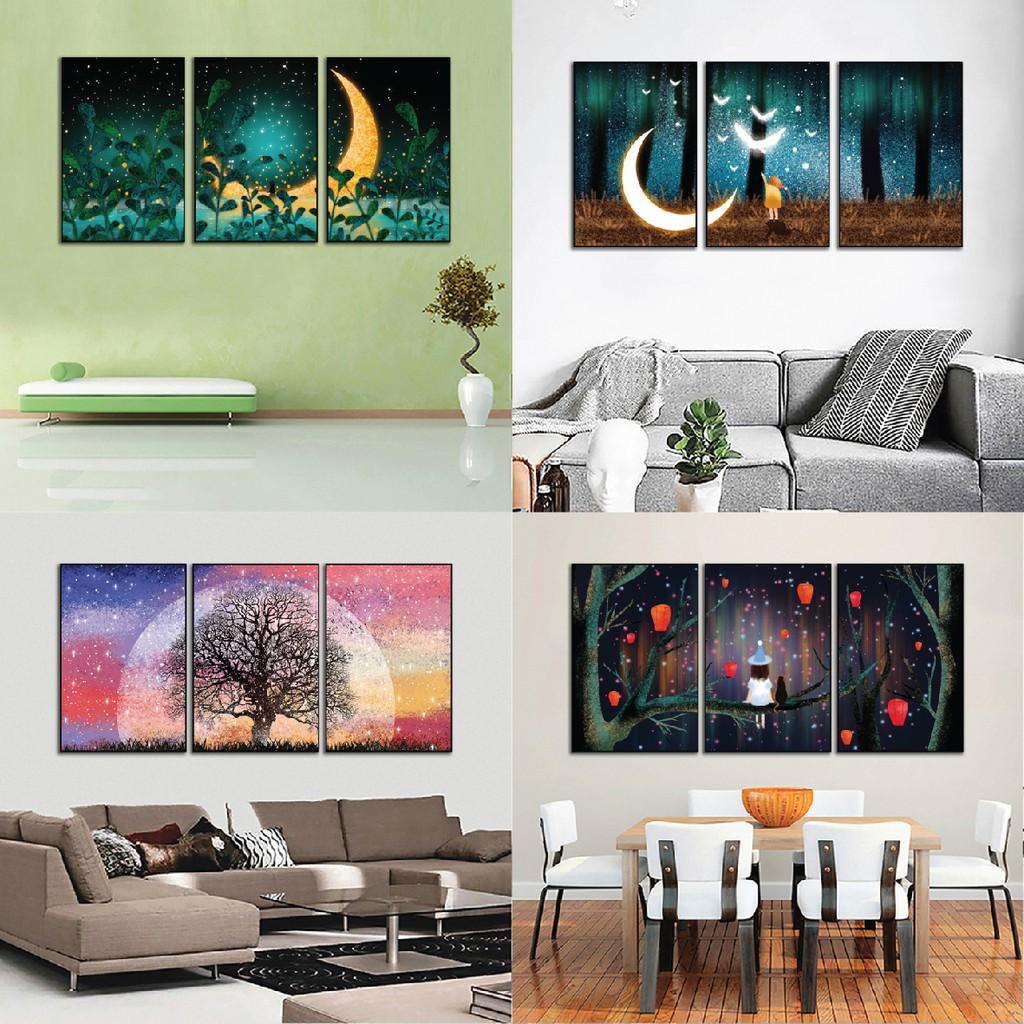 Bộ 3 Tranh Gỗ MDF treo tường, tranh phòng ngủ, tranh phòng khách đẹp - Tặng kèm đinh đa năng