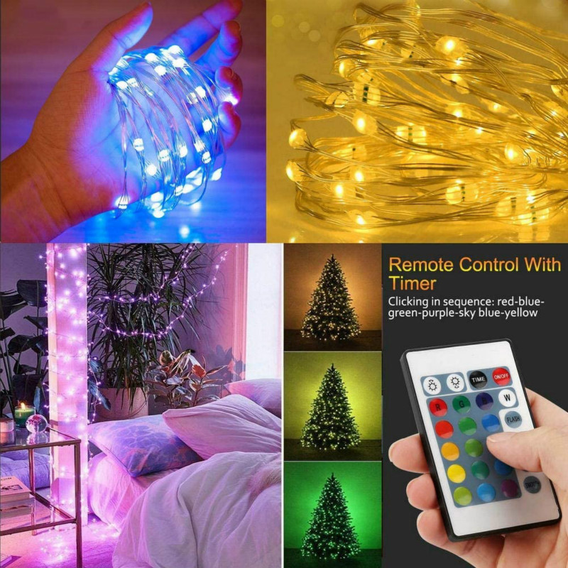 Dây Đèn LED Đom Đóm RGB Đổi 16 Màu Điều Khiển Remote, Nhiều Chế Độ Chớp