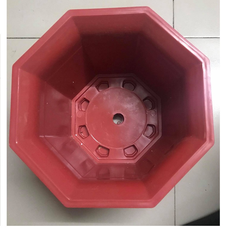3 Chậu Nhựa Trồng Cây Hoa, Cây Cảnh Bát Giác Màu Đỏ Kích Thước 210x170