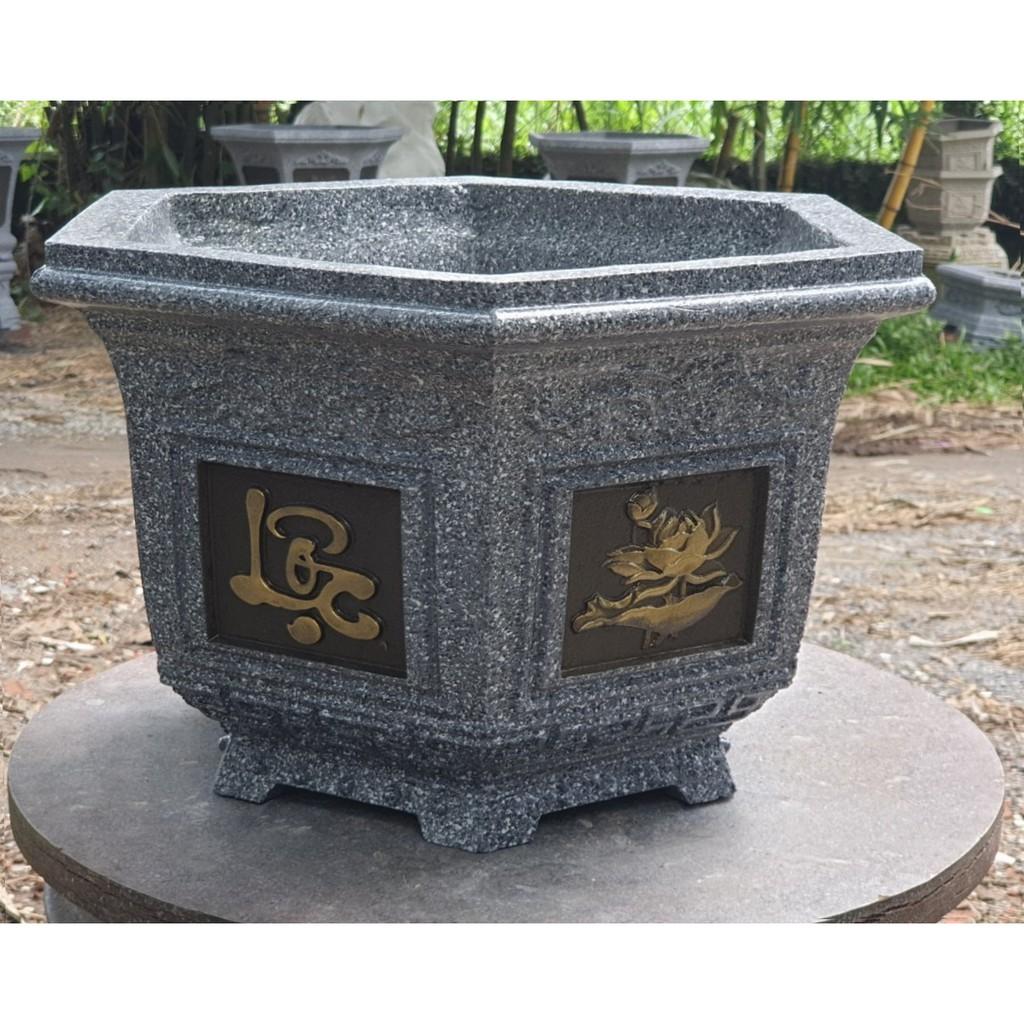 Khuôn Đúc Chậu Cảnh ABS Lục Giác 38 cao 28 cm mẫu Hoa Sen Và Chữ Phúc lộc thọ